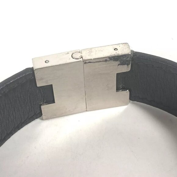 HERMES Lurie H logo Accessories Bracelet Leather Black/SilverHardware - Picture 6 of 10